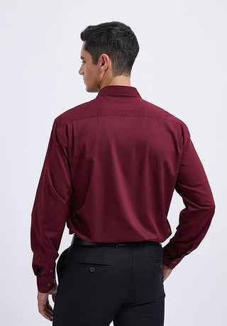 Mens Cotton Smart Casual Shirt In Burgundy