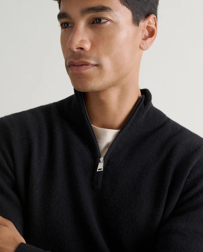 Men's Black Merino Zip Neck Jumper
