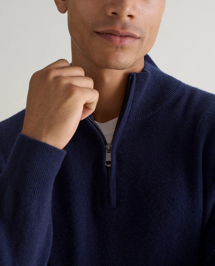 mens navy zip neck jumper