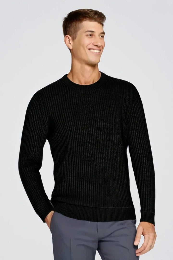 Men's Black Merino Wool Crew Neck Jumper