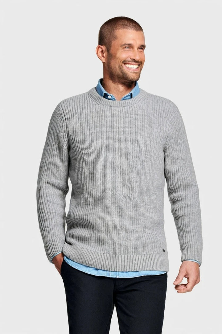 Men's Grey Merino Wool Crew Neck Jumper