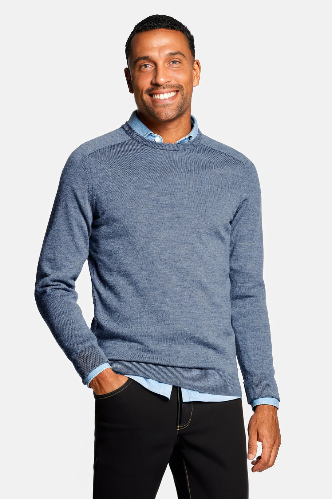 Men's Blue Merino Crew Neck Sweater