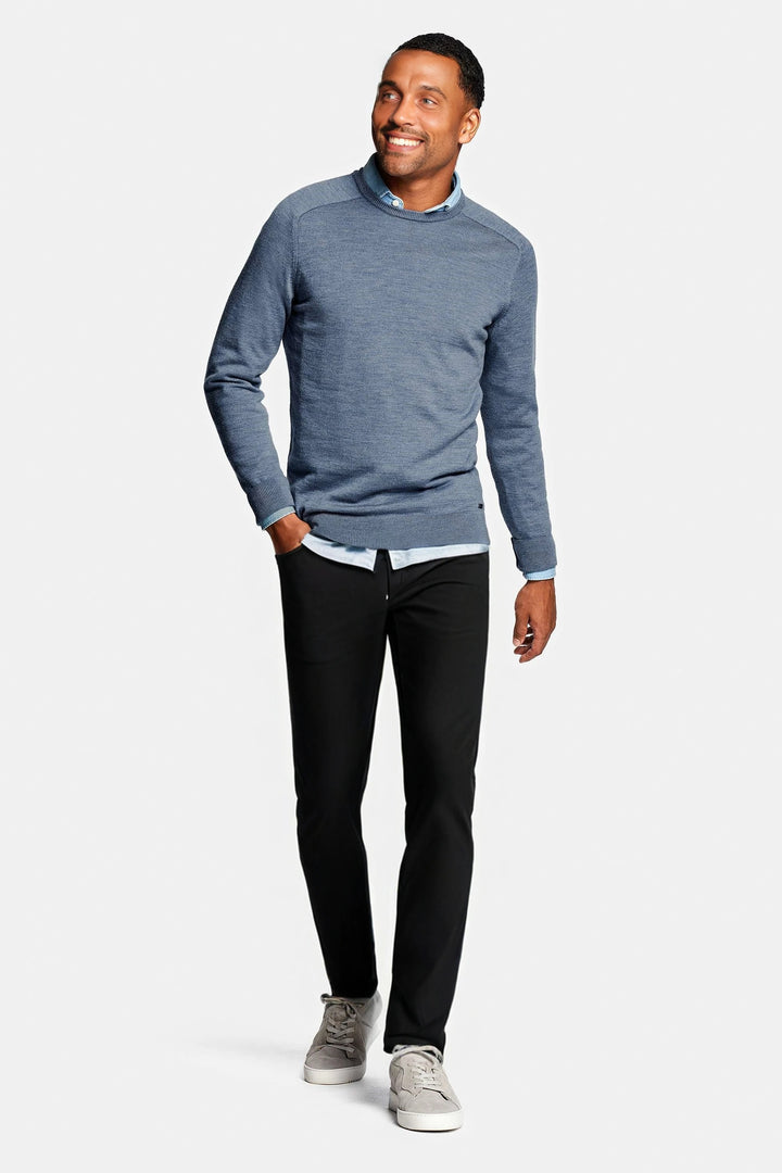 Men's Blue Merino Crew Neck Sweater