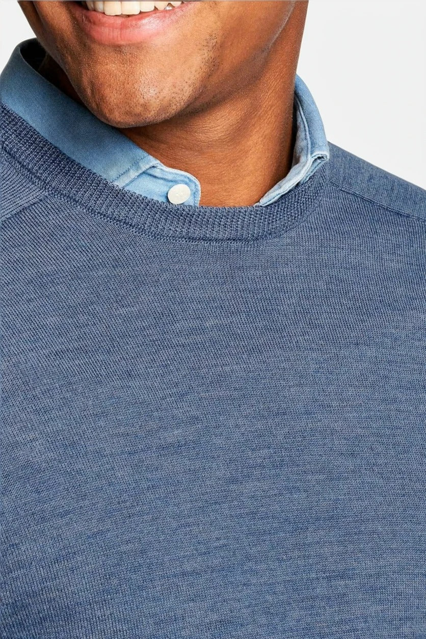 Men's Blue Merino Crew Neck Sweater