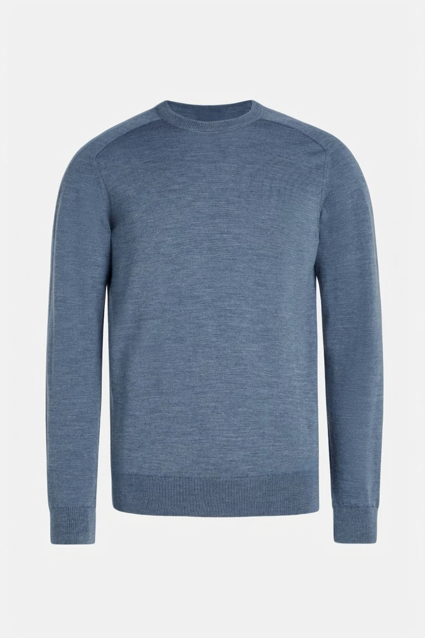 Men's Blue Merino Crew Neck Sweater