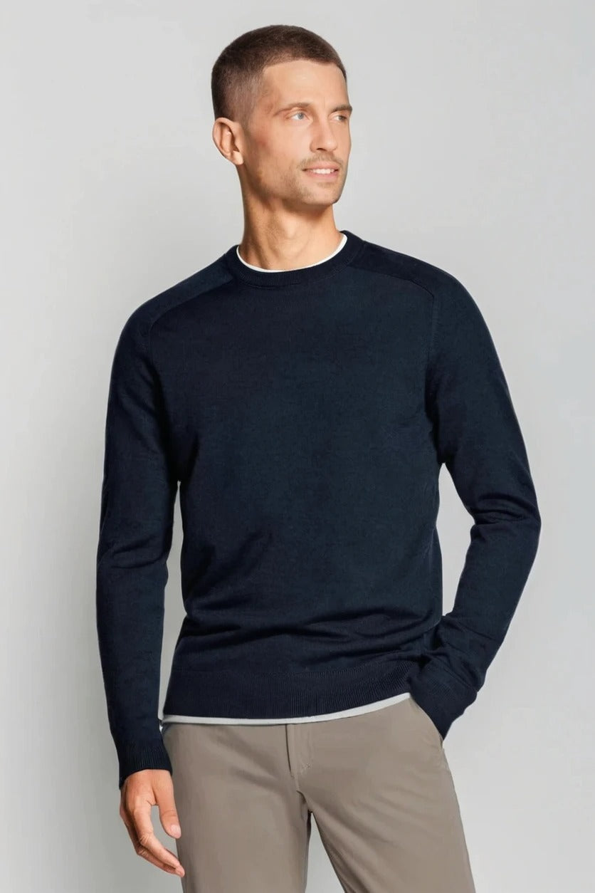 Men's Navy Merino Knit Crew Neck Sweater