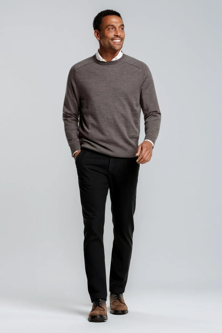 Brauner Merino-Pullover mit Rundhalsausschnitt für Herren