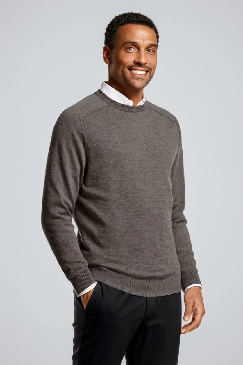 Brauner Merino-Pullover mit Rundhalsausschnitt für Herren