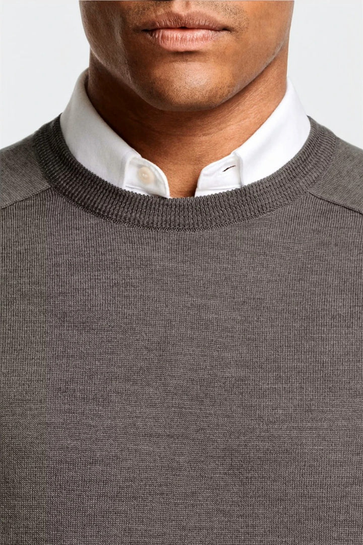 Brauner Merino-Pullover mit Rundhalsausschnitt für Herren