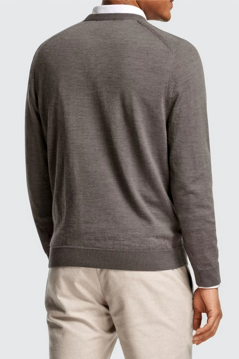 Brauner Merino-Pullover mit Rundhalsausschnitt für Herren