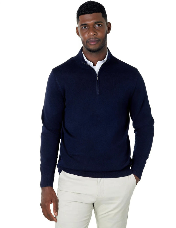 Men's Navy Merino Zip Neck Jumper