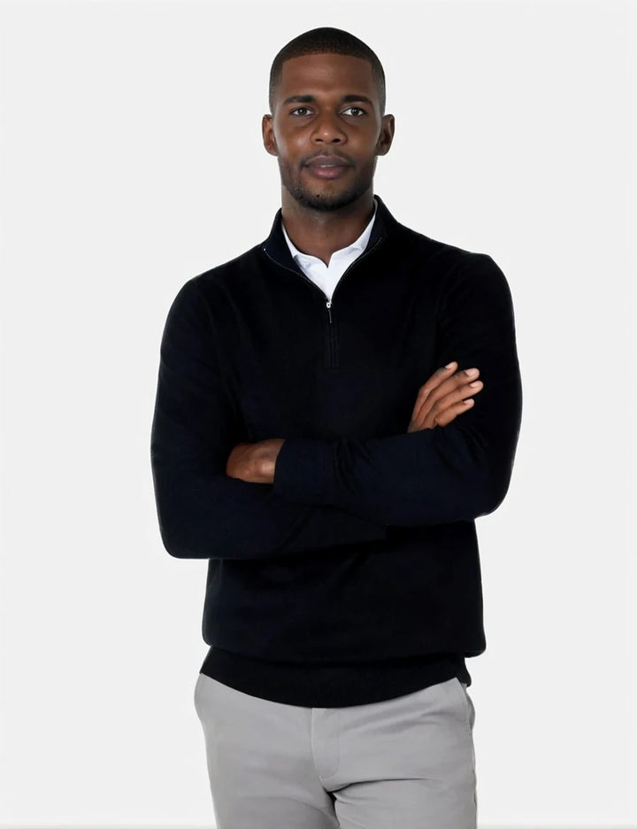 Men's Black Merino Zip Neck Jumper