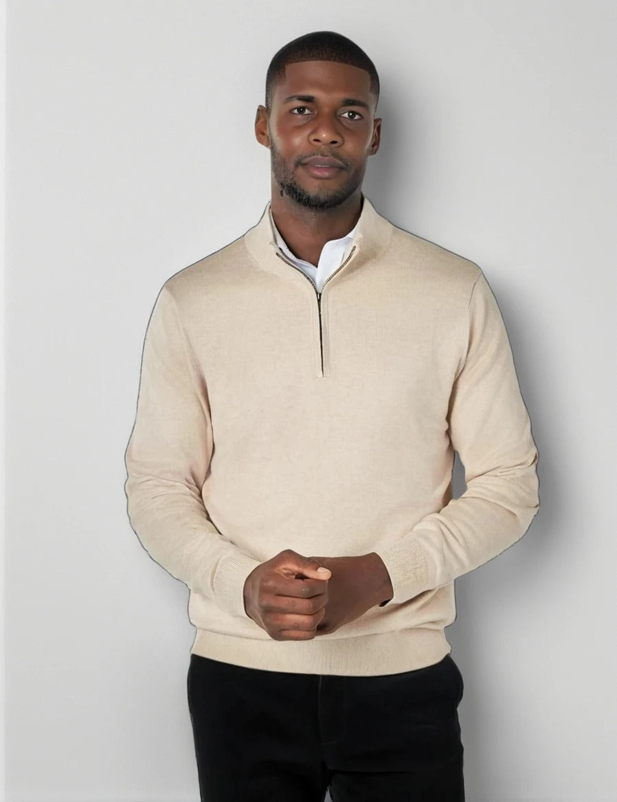 Men's Cream Merino Zip Neck Jumper