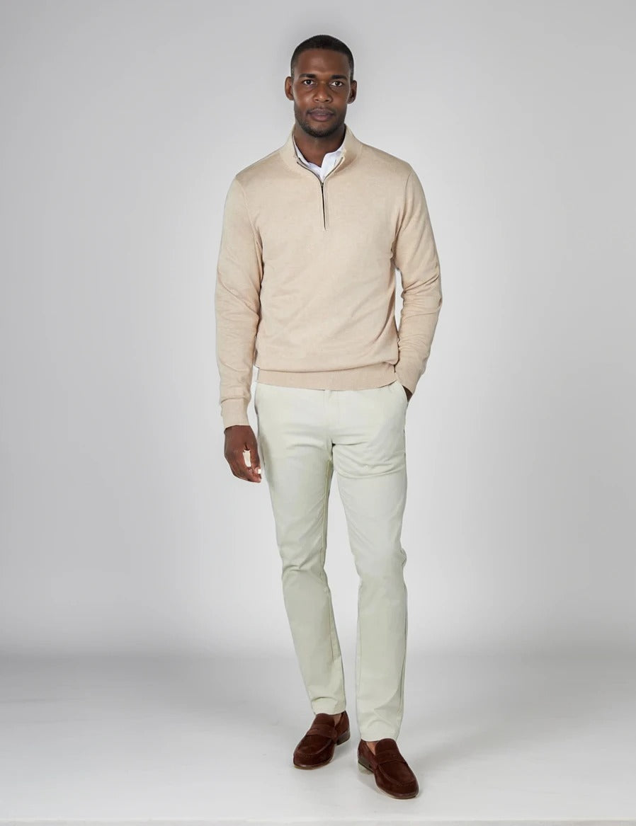 Men's Cream Merino Zip Neck Jumper