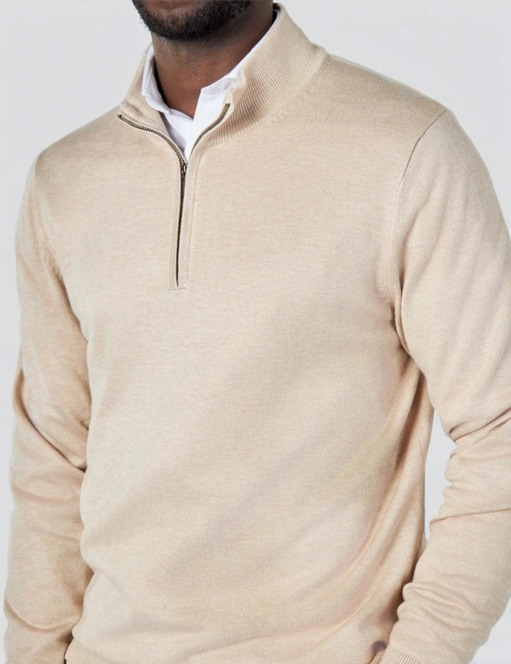 Men's Cream Merino Zip Neck Jumper