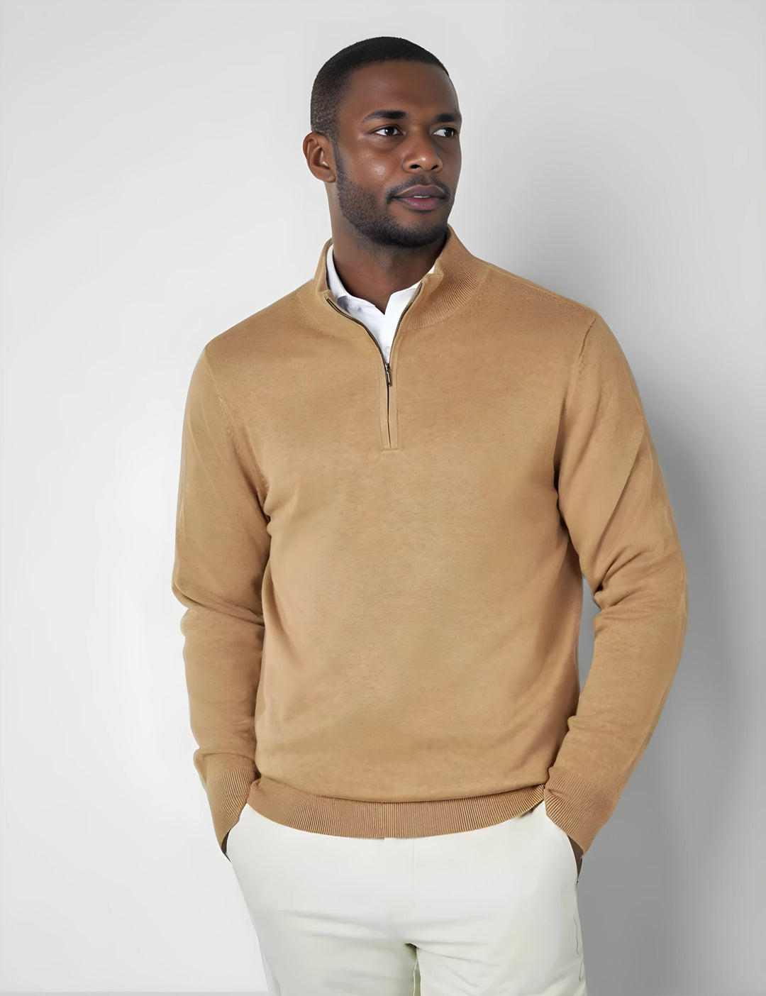 Mens Bronze Merino Zip Neck Jumper