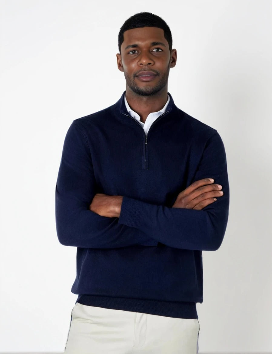 Men's Navy Merino Zip Neck Jumper