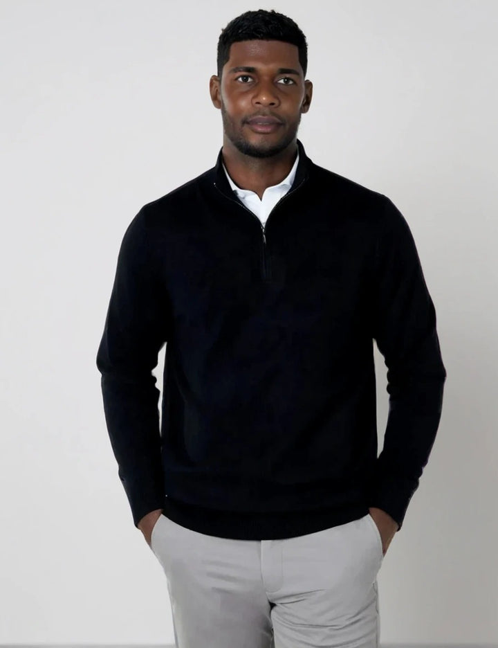 Men's Black Merino Zip Neck Jumper