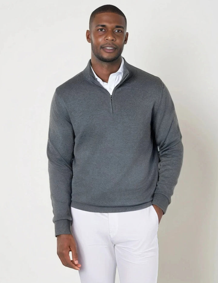 Mens Charcoal Merino Zip Neck Jumper