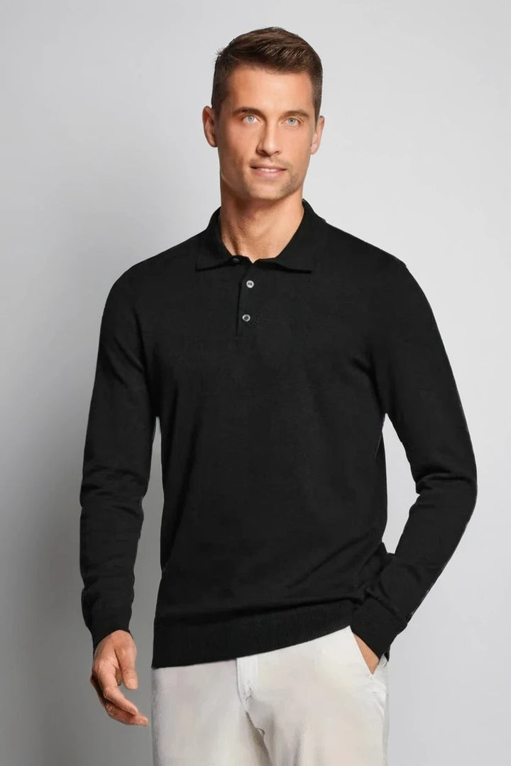 Mens Black Long Sleeve Polo Jumper