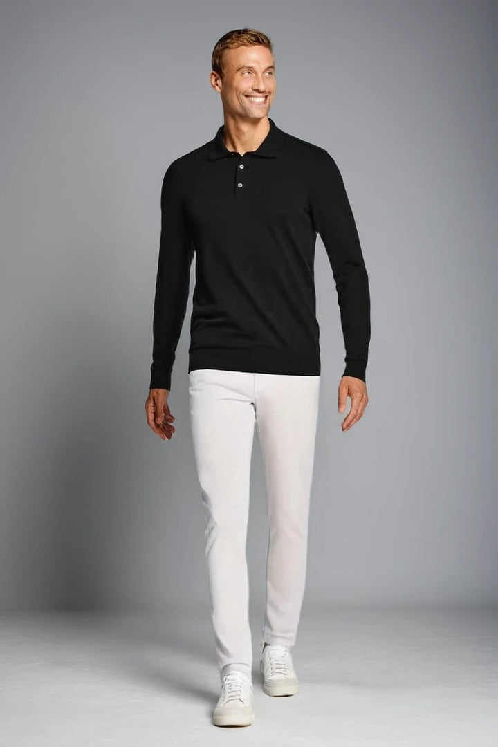 Mens Black Long Sleeve Polo Jumper