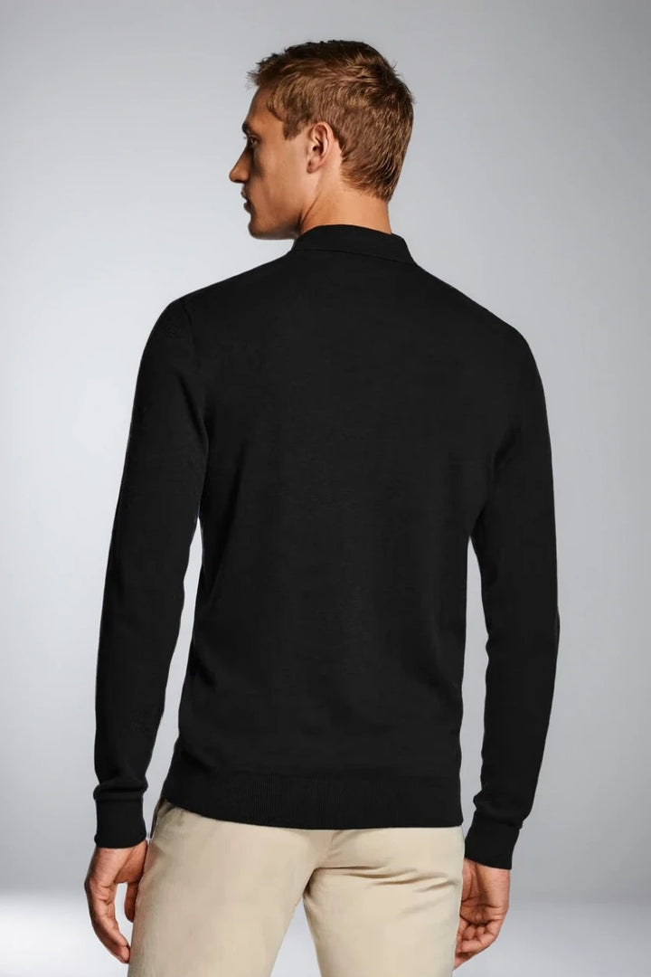 Mens Black Long Sleeve Polo Jumper