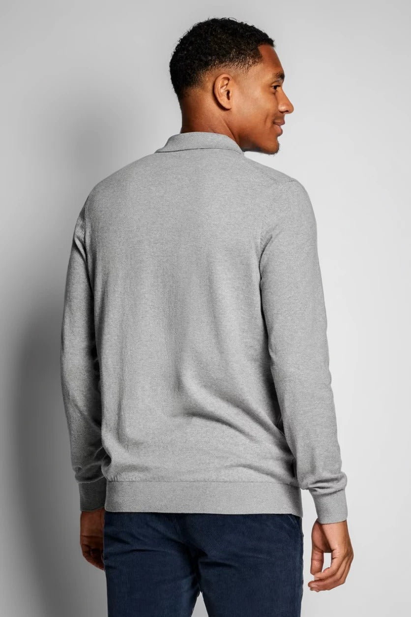 Mens Grey Slim Fit Polo Jumper