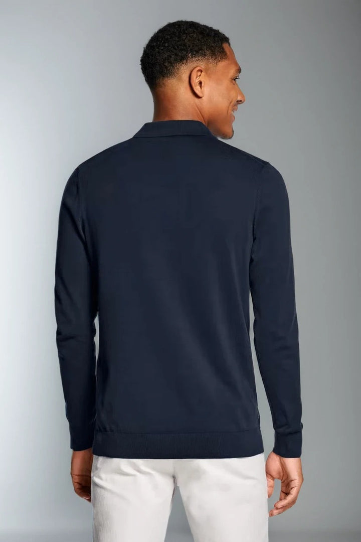 Mens Navy Slim Fit Polo Jumper