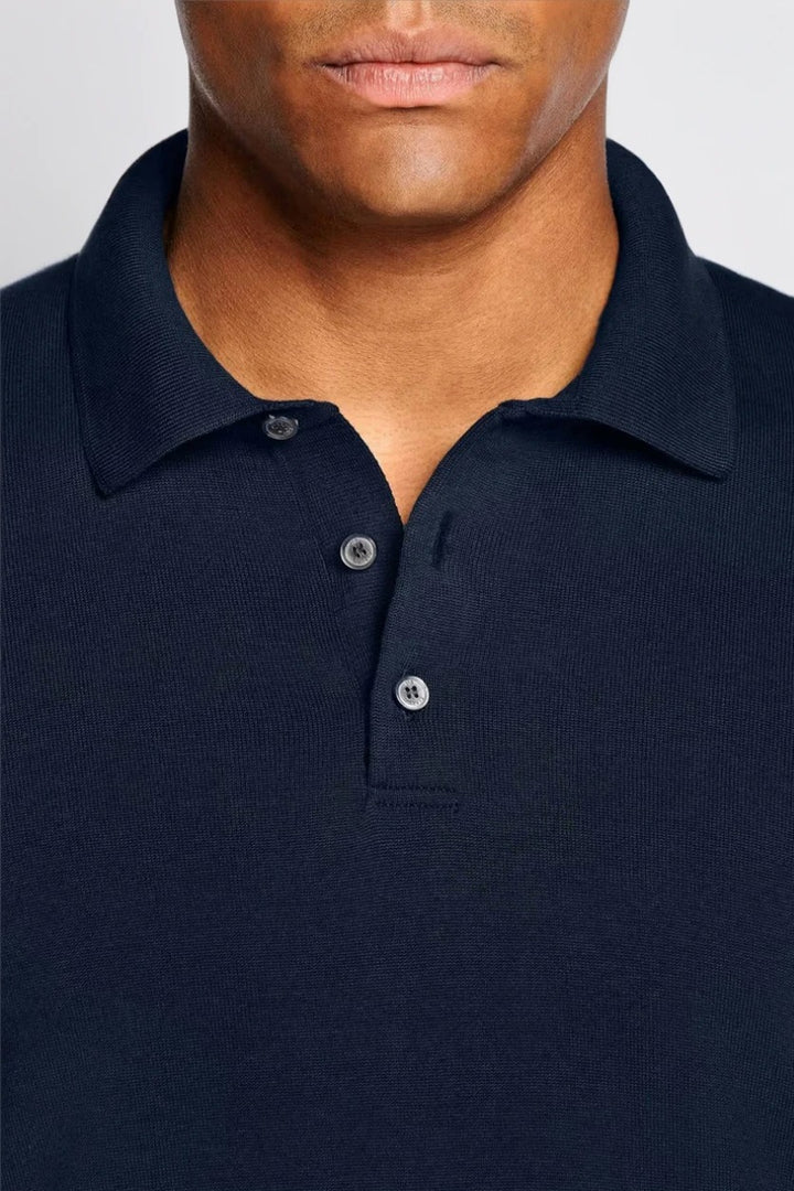 Mens Navy Slim Fit Polo Jumper