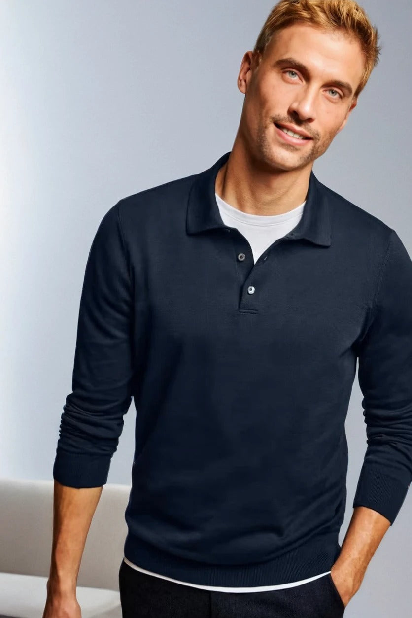 Mens Navy Slim Fit Polo Jumper