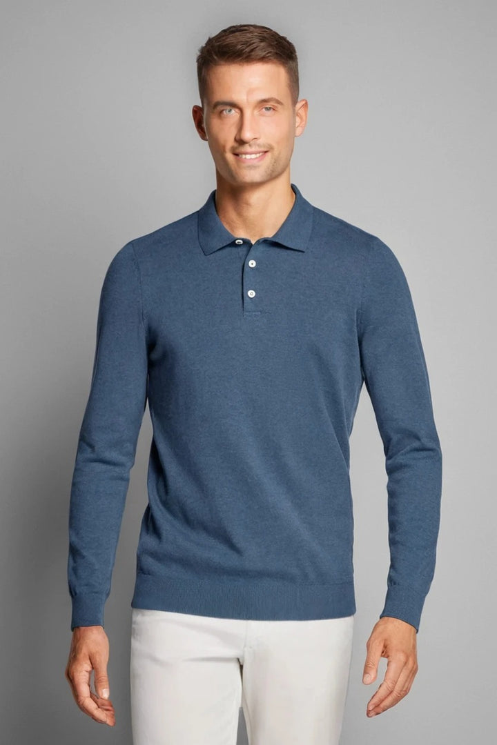 Blauer langärmliger Polopullover für Herren