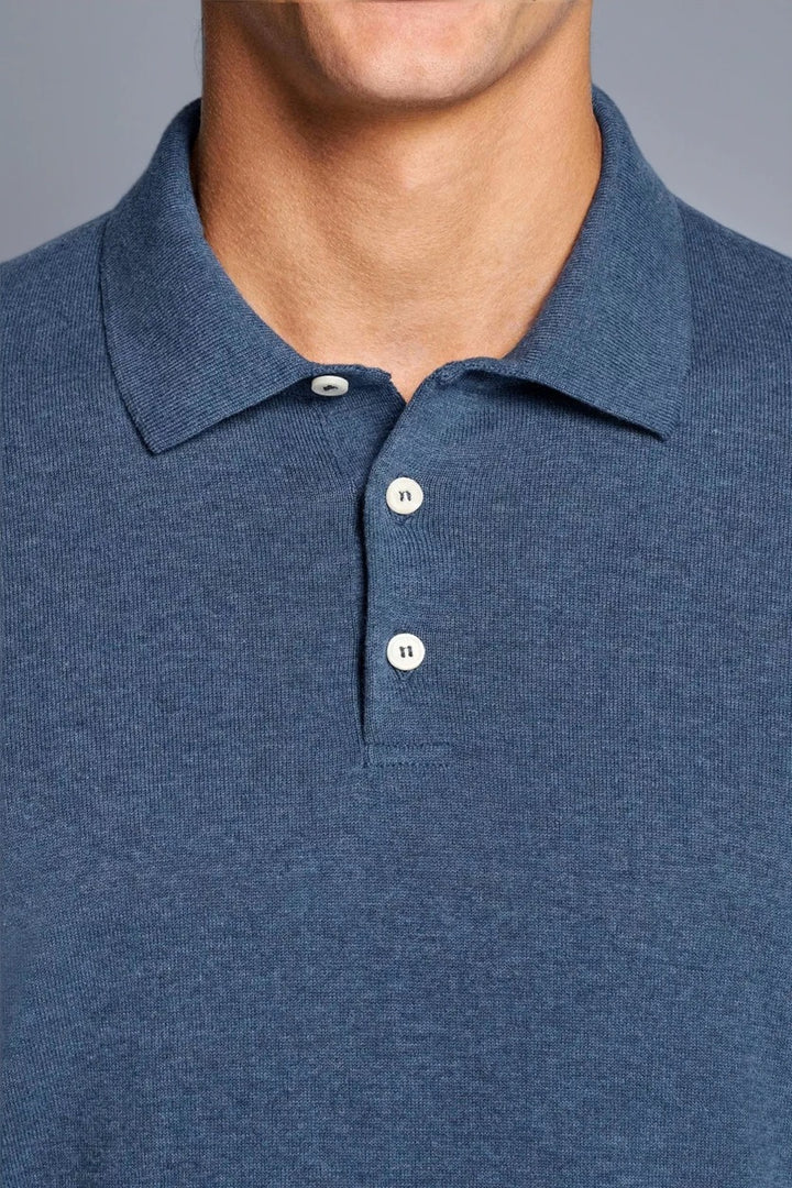 Mens Blue Slim Fit Polo Jumper