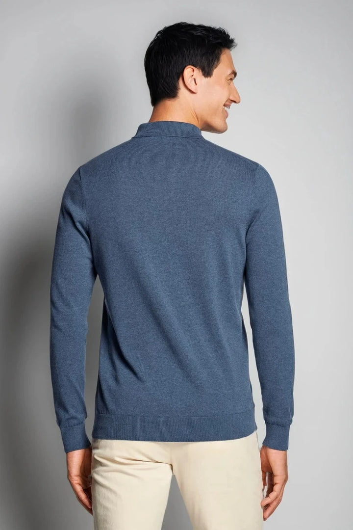 Mens Blue Slim Fit Polo Jumper