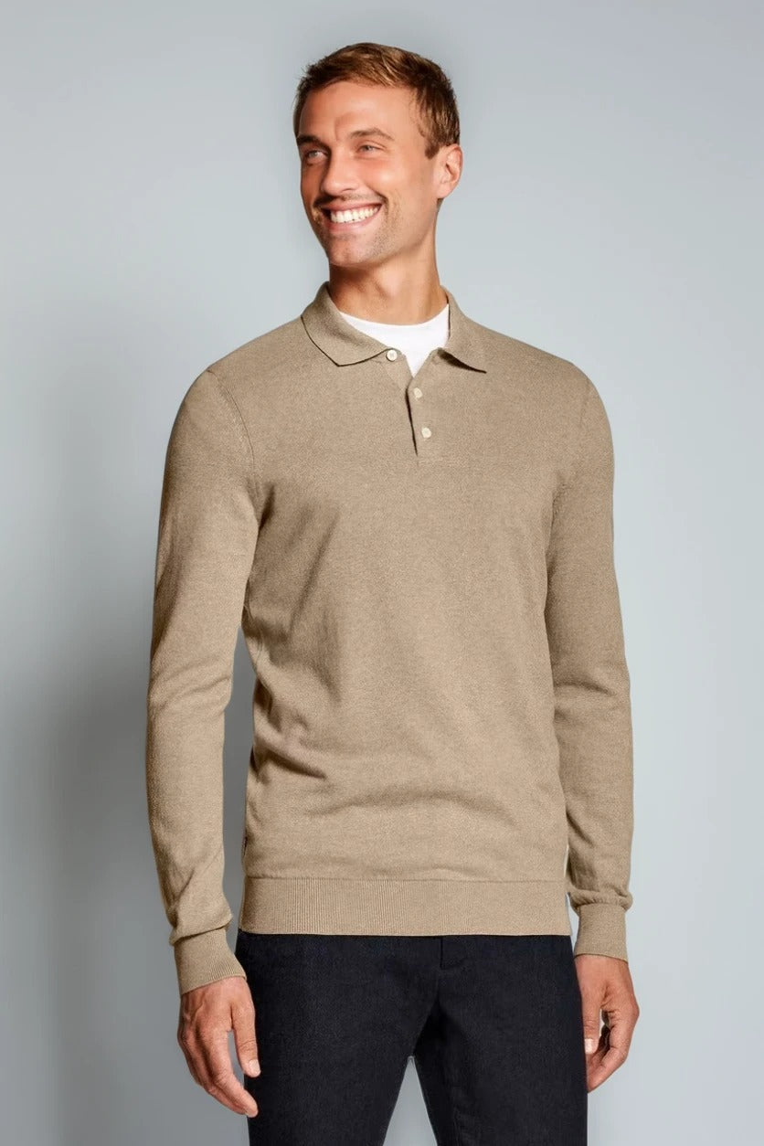 Mens Brown Slim Fit Polo Jumper