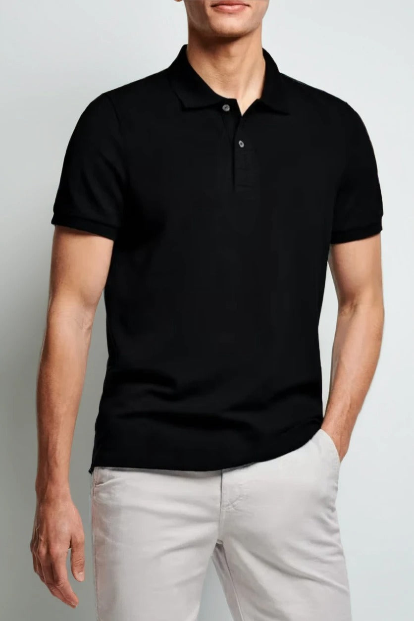 Schwarzes Polo-T-Shirt aus Piqué-Baumwolle für Herren