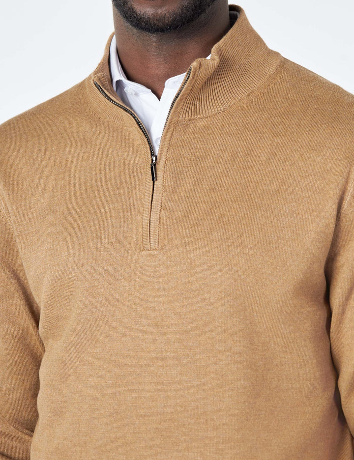 Mens Bronze Merino Zip Neck Jumper