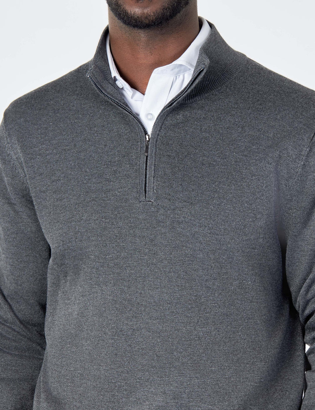 Mens Charcoal Merino Zip Neck Jumper