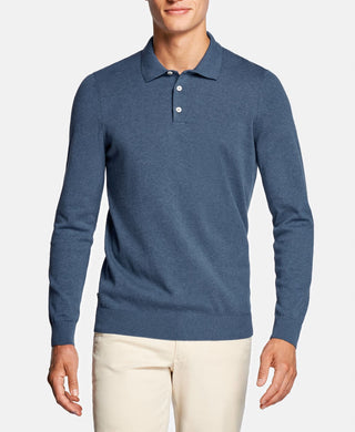 Mens Blue Long Sleeve Polo Jumper