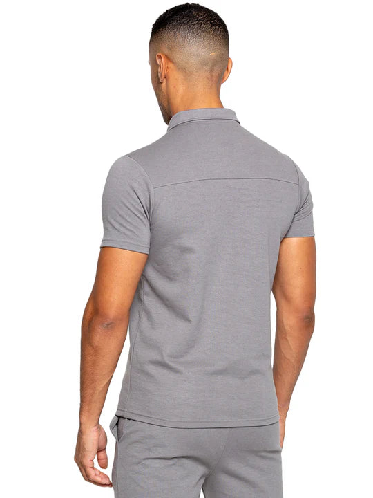 Men's Merino Zip Neck Polo T-Shirt In Grey