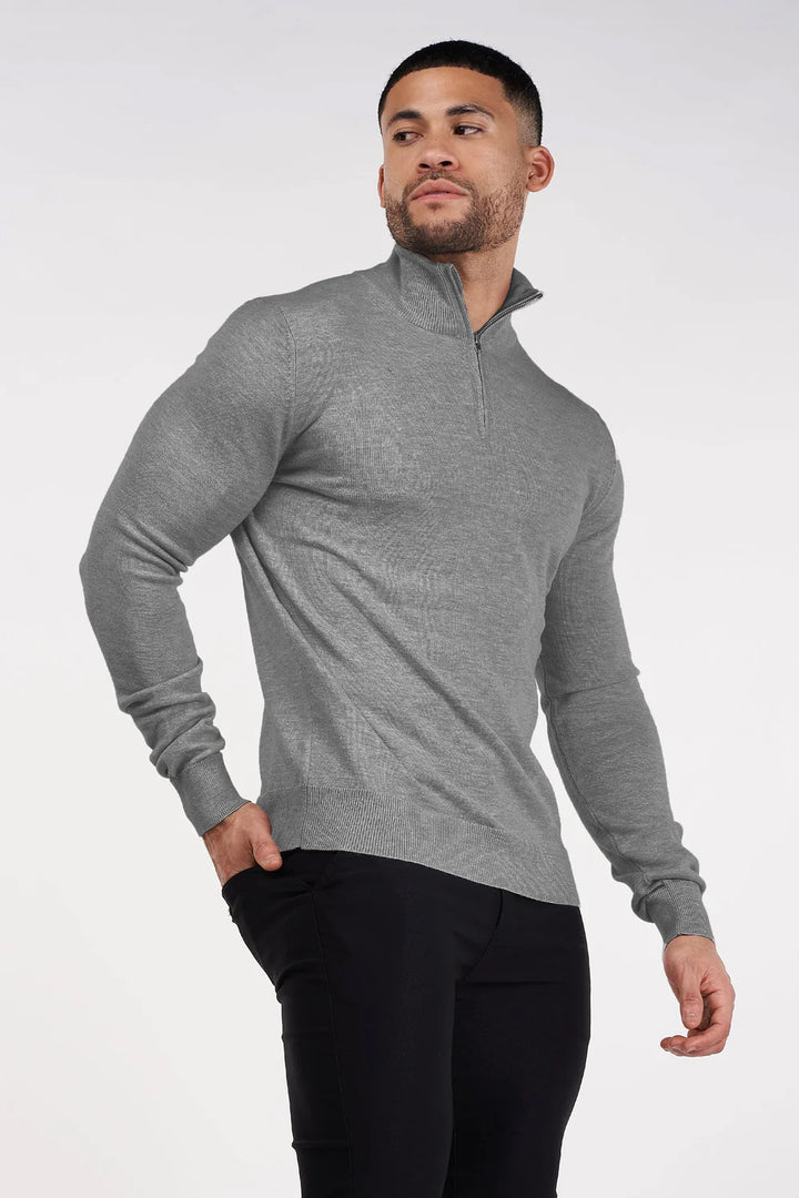 Mens Charcoal Merino Zip Neck Jumper