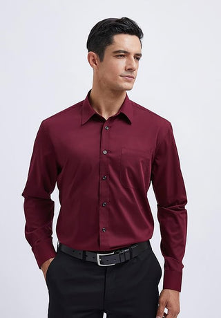 Mens Cotton Smart Casual Shirt In Burgundy