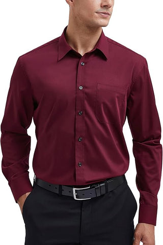 Mens Cotton Smart Casual Shirt In Burgundy