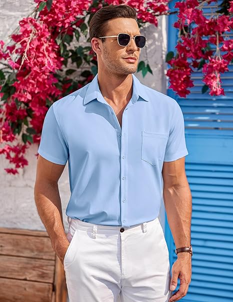 Mens Linen Shirt In Sky Blue