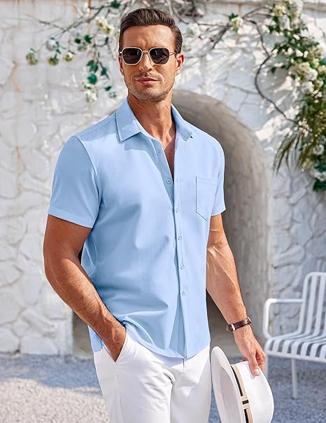 Mens Linen Shirt In Sky Blue