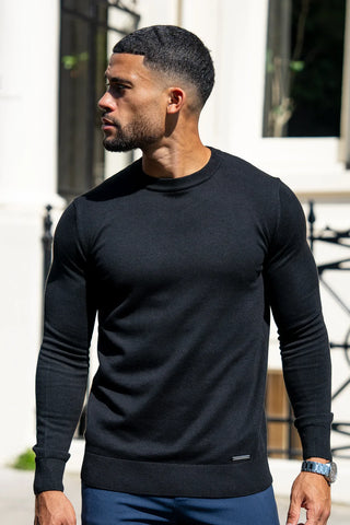 Men's Black Crew Neck Knit Sweater