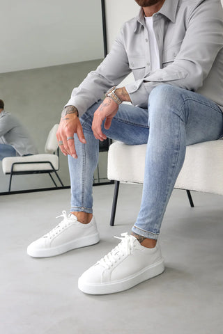 Mens Classic White Leather Trainers