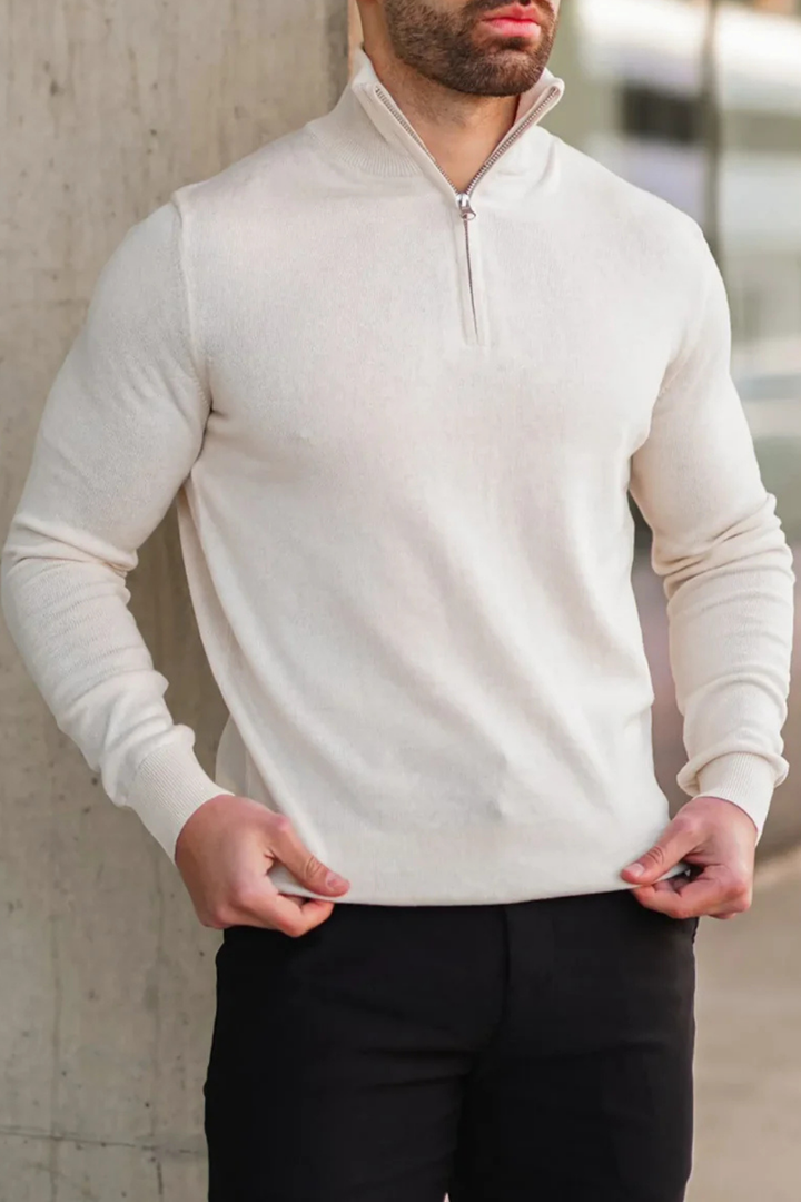 Men's Cream Merino Zip Neck Jumper