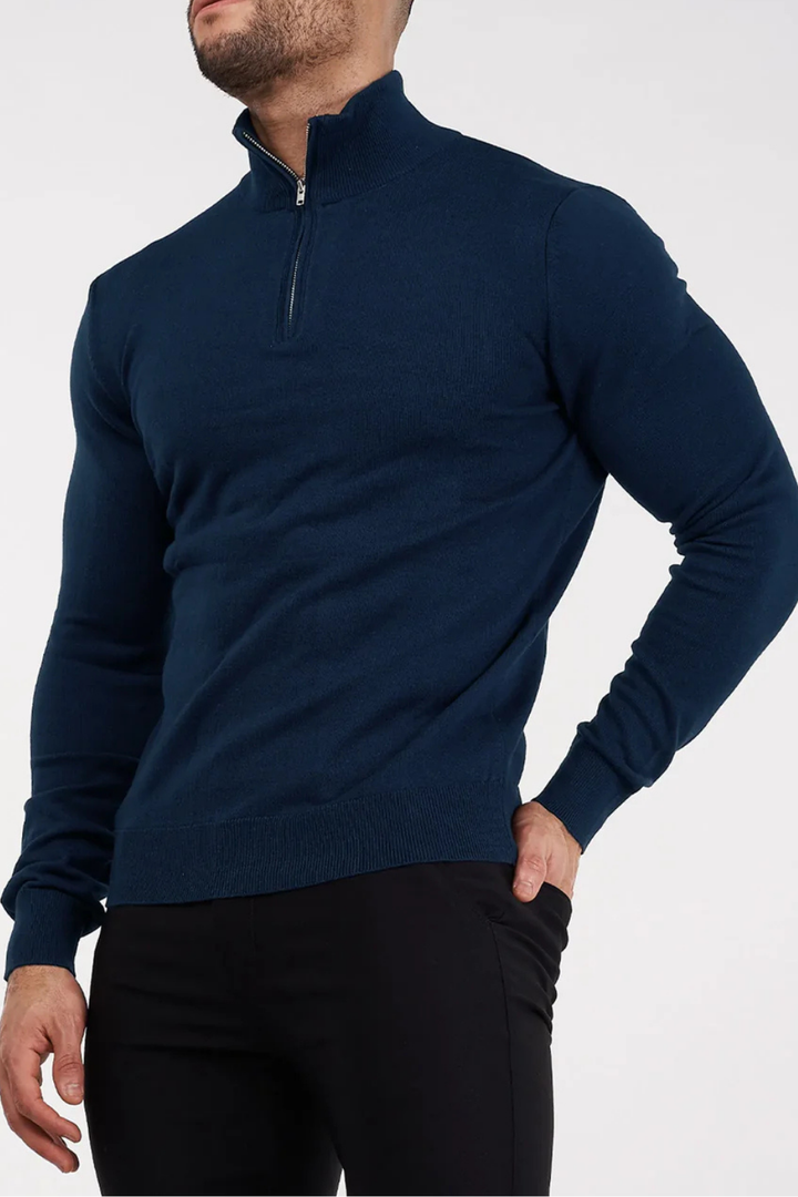 Men's Navy Merino Zip Neck Jumper