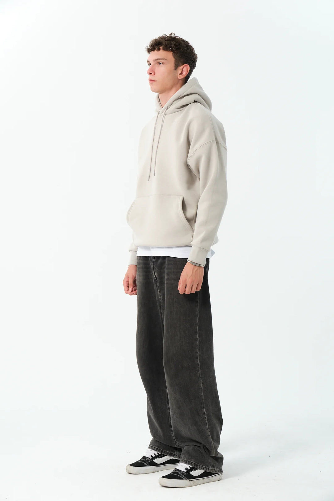 Mens Relaxed Fit Hoodie In Beige