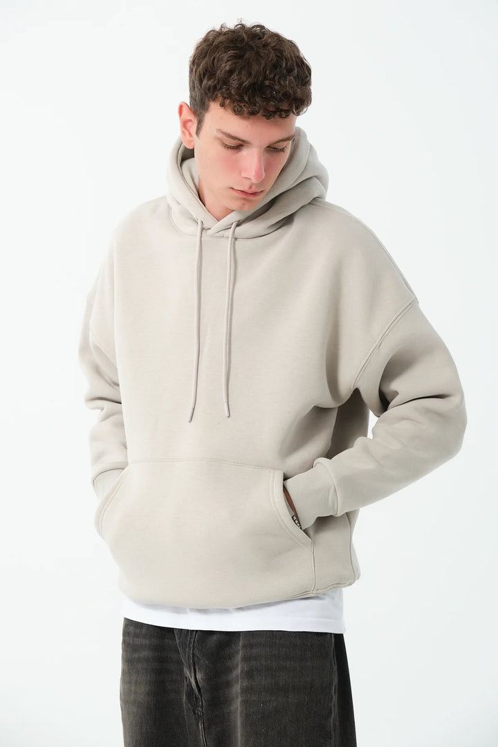 Mens Relaxed Fit Hoodie In Beige